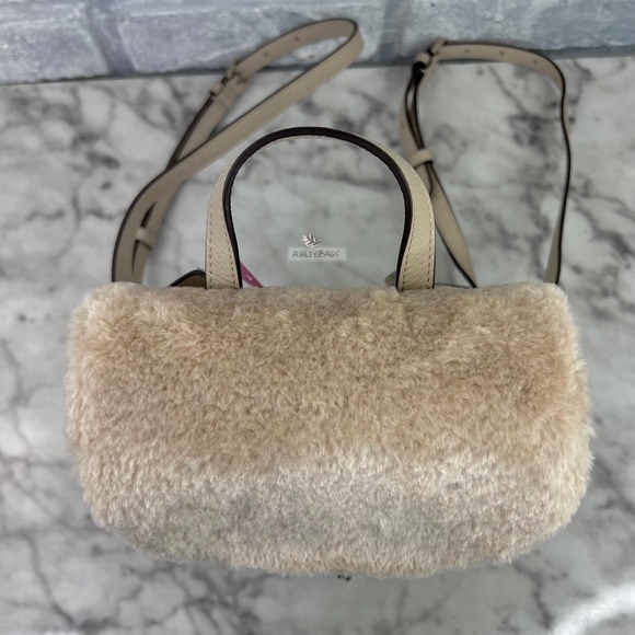 Kate Spade Leila Medium Flap Backpack Faux Shearling In Light Sand - Picture 6 of 11